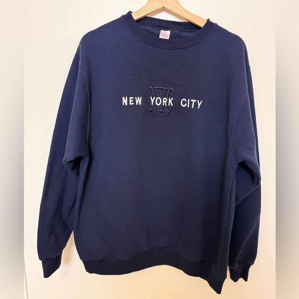 NYC New York City Embroidered Navy Crewneck Sweater